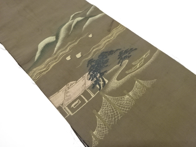 アンティーク　海辺風景模様織り出し昼夜帯（材料）